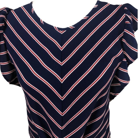 𝅺MONTEAU Striped Blue, Red & White Top with Flutter Sleeves size Small - Picture 4 of 12